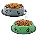 Foodie Puppies Stainless Steel Dog Bowl Combo (Medium, 700ml, Grey + Green) | Anti-Skid Rubber Base, Paw Bone Print, Food and Water Feeding Bowl for Small to Medium Dogs | Gift for Dogs