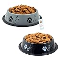 Foodie Puppies Stainless Steel Dog Bowl Combo (Medium, 700ml, Grey + Black) | Anti-Skid Rubber Base, Paw Bone Print, Food and Water Feeding Bowl for Small to Medium Dogs | Gift for Dogs