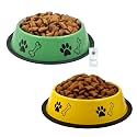 Foodie Puppies Stainless Steel Dog Bowl Combo (Medium, 700ml, Green + Yellow) | Anti-Skid Rubber Base, Paw Bone Print, Food and Water Feeding Bowl for Small to Medium Dogs | Gift for Dogs