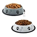 Foodie Puppies Stainless Steel Dog Bowl Combo (Medium, 700ml, Grey + White) | Anti-Skid Rubber Base, Paw Bone Print, Food and Water Feeding Bowl for Small to Medium Dogs | Gift for Dogs