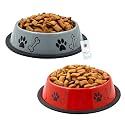 Foodie Puppies Stainless Steel Dog Bowl Combo (Medium, 700ml, Grey + Red) | Anti-Skid Rubber Base, Paw Bone Print, Food and Water Feeding Bowl for Small to Medium Dogs | Gift for Dogs