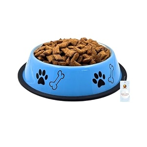 foodie puppies stainless steel pet feeding paw amp bone print bowl - 450ml sky blue - small for small dogs amp puppies  foodwater feeding anti-slipskid rubber base bowl  non-toxic amp 100 safe