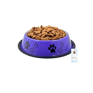 foodie puppies stainless steel paw bone printed bowl for dogs cats amp any pets - 700ml medium precious purple i non-skid rubber bottom foodwater bowl i non-toxic amp 100 safe for pets