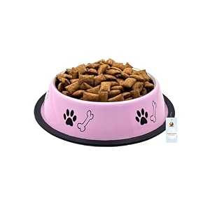 foodie puppies stainless steel paw bone printed bowl for dogs cats amp any pets - 700ml medium baby pink i non-skid rubber bottom foodwater bowl i non-toxic amp 100 safe for pets