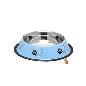 foodie puppies stainless steel paw bone printed bowl for dogs cats amp any pets - 1800ml large sky blue i non-skid rubber bottom foodwater bowl i non-toxic amp 100 safe for pets