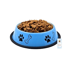foodie puppies stainless steel paw bone printed bowl for dogs cats amp any pets - 700ml medium sky blue i non-skid rubber bottom foodwater bowl i non-toxic amp 100 safe for pets