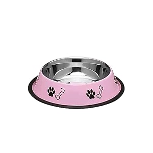 foodie puppies stainless steel paw bone printed bowl for dogs cats amp any pets - 1800ml large baby pink i non-skid rubber bottom foodwater bowl i non-toxic amp 100 safe for pets