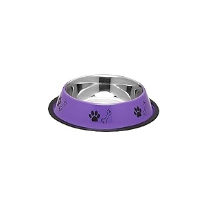 foodie puppies stainless steel paw bone printed bowl for dogs cats amp any pets - 1800ml large precious purple i non-skid rubber bottom foodwater bowl i non-toxic amp 100 safe for pets