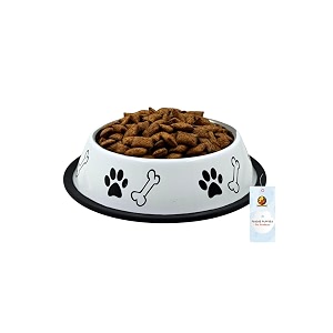 foodie puppies stainless steel paw bone printed bowl for dogs cats amp any pets - 700ml medium royal white i non-skid rubber bottom foodwater bowl i non-toxic amp 100 safe for pets