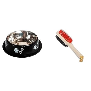 foodie puppies stainless steel paw bone printed bowl- 700ml night blackamp double sided wooden handle double sided brush for dogssoft brush