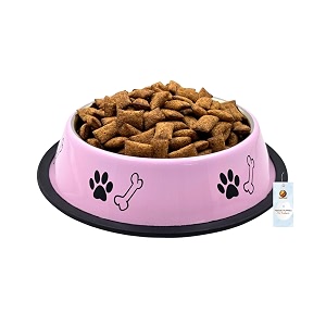 foodie puppies stainless steel paw bone printed bowl for dogs cats amp any pets - 700ml medium baby pink i non-skid rubber bottom foodwater bowl i non-toxic amp 100 safe for pets