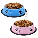 Foodie Puppies Stainless Steel Dog Bowl Combo - (Medium, 700ml) Food and Water Feeding Gift Bowl | Suitable for Dogs, Cats and Other Pets I Paw Bone Print, Anti-Skid Rubber Base (Pink + Sky Blue)