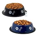 Foodie Puppies Stainless Steel Dog Bowl Combo - (Medium, 700ml) Food and Water Feeding Gift Bowl | Suitable for Dogs, Cats and Other Pets I Paw Bone Print, Anti-Skid Rubber Base (Black + Blue)