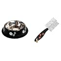 Foodie Puppies Stainless Steel Paw Bone Printed Bowl- 700ml, (Night Black)&amp; Double Side Steel Needles Comb for Dogs and Cats - (Paw Dual Comb)