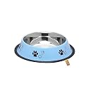 Foodie Puppies Stainless Steel Paw Bone Printed Bowl for Dogs, Cats &amp; Any Pets - 1800ml, Large (Sky Blue) I Non-Skid Rubber Bottom Food/Water Bowl I Non-Toxic &amp; 100% Safe for Pets