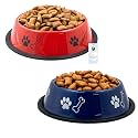 Foodie Puppies Stainless Steel Dog Bowl Combo - (Medium, 700ml) Food and Water Feeding Gift Bowl | Suitable for Dogs, Cats and Other Pets I Paw Bone Print, Anti-Skid Rubber Base (Red + Blue)