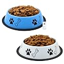 Foodie Puppies Stainless Steel Dog Bowl Combo - (Medium, 700ml) Food and Water Feeding Gift Bowl | Suitable for Dogs, Cats and Other Pets I Paw Bone Print, Anti-Skid Rubber Base (White + Sky Blue)