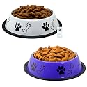 Foodie Puppies Stainless Steel Dog Bowl Combo - (Medium, 700ml) Food and Water Feeding Gift Bowl | Suitable for Dogs, Cats and Other Pets I Paw Bone Print, Anti-Skid Rubber Base (Purple + White)