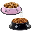 Foodie Puppies Stainless Steel Dog Bowl Combo - (Medium, 700ml) Food and Water Feeding Gift Bowl | Suitable for Dogs, Cats and Other Pets I Paw Bone Print, Anti-Skid Rubber Base (Pink + Black)
