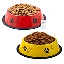 Foodie Puppies Stainless Steel Dog Bowl Combo - (Medium, 700ml) Food and Water Feeding Gift Bowl | Suitable for Dogs, Cats and Other Pets I Paw Bone Print, Anti-Skid Rubber Base (Red + Yellow)
