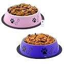 Foodie Puppies Stainless Steel Dog Bowl Combo - (Medium, 700ml) Food and Water Feeding Gift Bowl | Suitable for Dogs, Cats and Other Pets I Paw Bone Print, Anti-Skid Rubber Base (Pink + Purple)