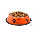Foodie Puppies Stainless Steel Paw Bone Printed Bowl for Dogs, Cats &amp; Any Pets - 700ml, Medium (Fiery Orange) I Non-Skid Rubber Bottom Food/Water Bowl I Non-Toxic &amp; 100% Safe for Pets