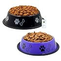 Foodie Puppies Stainless Steel Dog Bowl Combo - (Medium, 700ml) Food and Water Feeding Gift Bowl | Suitable for Dogs, Cats and Other Pets I Paw Bone Print, Anti-Skid Rubber Base (Black + Purple)