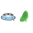 Foodie Puppies Stainless Steel Paw Bone Printed Bowl- 700ml, Medium (Sky Blue)&amp; Pet Massage Rubber Bath Glove