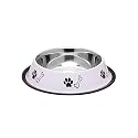 Foodie Puppies Stainless Steel Pet Feeding Paw &amp; Bone Print Bowl - 450ml (Royal White - Small) for Small Dogs &amp; Puppies | Food/Water Feeding Anti-Slip/Skid Rubber Base Bowl | Non-Toxic &amp; 100% Safe