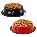 Foodie Puppies Stainless Steel Dog Bowl Combo - (Medium, 700ml) Food and Water Feeding Gift Bowl | Suitable for Dogs, Cats and Other Pets I Paw Bone Print, Anti-Skid Rubber Base (Black + Red)