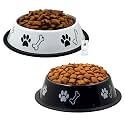 Foodie Puppies Stainless Steel Dog Bowl Combo - (Medium, 700ml) Food and Water Feeding Gift Bowl | Suitable for Dogs, Cats and Other Pets I Paw Bone Print, Anti-Skid Rubber Base (White + Black)