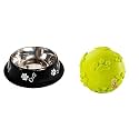 Foodie Puppies Stainless Steel Paw Bone Printed Bowl- 700ml, (Night Black)& Natural Latex Rubber Squeaky Ball Dog Toy - (Claw Ball) (Claw)
