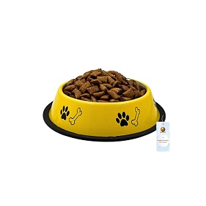 foodie puppies stainless steel paw bone printed bowl for dogs cats amp any pets - 700ml medium vibrant yellow i non-skid rubber bottom foodwater bowl i non-toxic amp 100 safe for pets