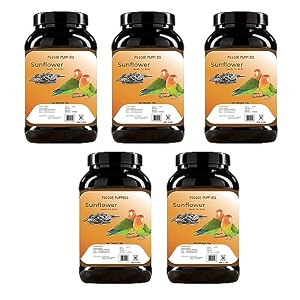 foodie puppies striped sunflower seeds bird food - 5kg container formulated for parrots parakeets lovebirds cockatiels macaws conures budgies african grey cockatoo and java birds