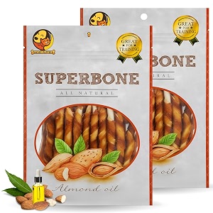 foodie puppies superbone 27-in-1 stick dog treat - almond oil pack of 2 big pack  healthy snack high protein easily digestible chew treat  dry treat ideal for training for all types of dogs