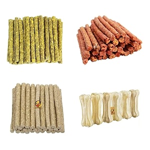 foodie puppies treat combo for puppies and dogs - barksticks chicken stick mutton stick natural stick and chompsters pressed 3inch bones - 500gm each improves dental health freshen breath