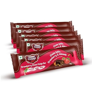 foodrik chana sattu strawberry fruitampnut energy snack bar with almonds raisins amp dates healthy amp tasty snack protein fibre amp iron no preservatives artificial colours amp flavours 6 bars
