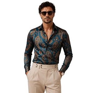 Foomer Green Paisley Printed Opaque Party Shirts