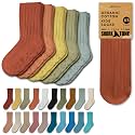 Foot Cardigan Organic Cotton Kids Socks, Non Slip Grip Crew, 5 Pairs Boys Girls Toddler to Teen Ages 2-14