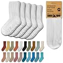 Foot Cardigan Organic Cotton Kids Socks, Non Slip Grip Crew, 5 Pairs Boys Girls Toddler to Teen Ages 2-14