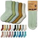 Foot Cardigan Organic Cotton Kids Socks, Non Slip Grip Crew, 5 Pairs Boys Girls Toddler to Teen Ages 2-14