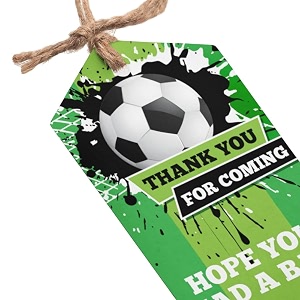 football theme thank you cardstags  2 x 35 inches 250 gsm cardstock  black white green dark green  30 pcs  perfect for football parties birthdays return gifts and party favors