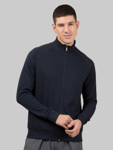 force nxt super combed cotton rich fleech fabric high-neck men solid casual jacket