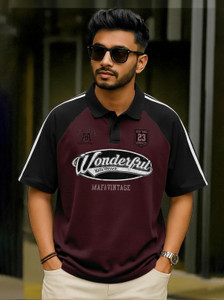 Force Printed Men Polo Neck Maroon T-Shirt