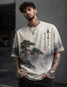 Force Printed Men Round Neck White Dark