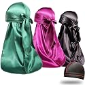 ForceWave Silky Satin Durags 3 Pieces and 1 Wave Cap Pack for Men Waves