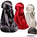 ForceWave Silky Satin Durags 3 Pieces and 1 Wave Cap Pack for Men Waves
