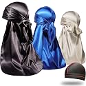 ForceWave Silky Satin Durags 3 Pieces and 1 Wave Cap Pack for Men Waves