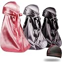 ForceWave Silky Satin Durags 3 Pieces and 1 Wave Cap Pack for Men Waves