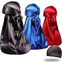 ForceWave Silky Satin Durags 3 Pieces and 1 Wave Cap Pack for Men Waves